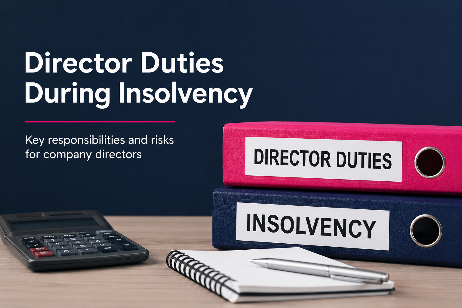 Director duties during insolvency business illustration with insolvency folders and financial documents