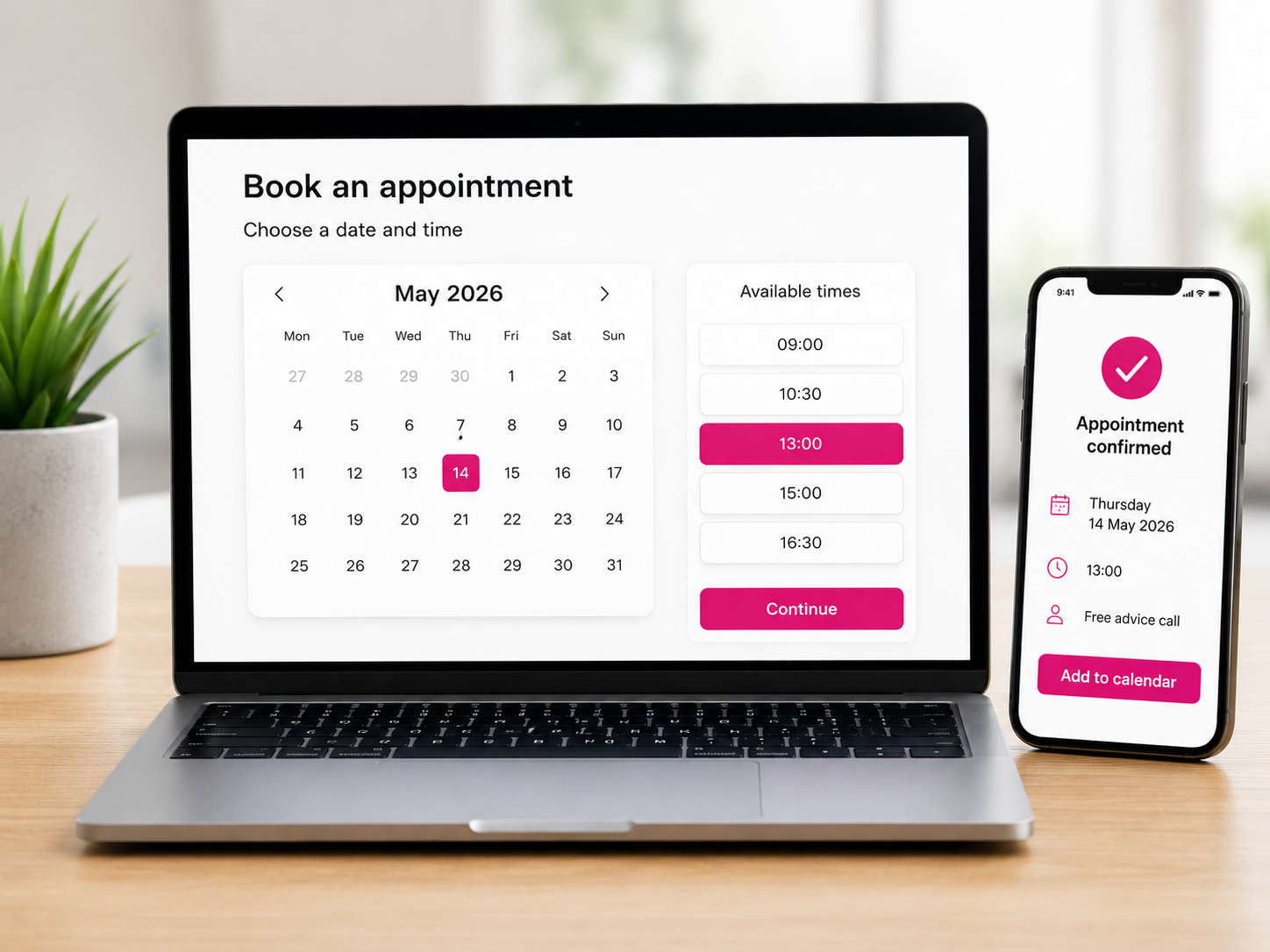 Laptop and mobile phone displaying DCA’s online insolvency advice booking system
