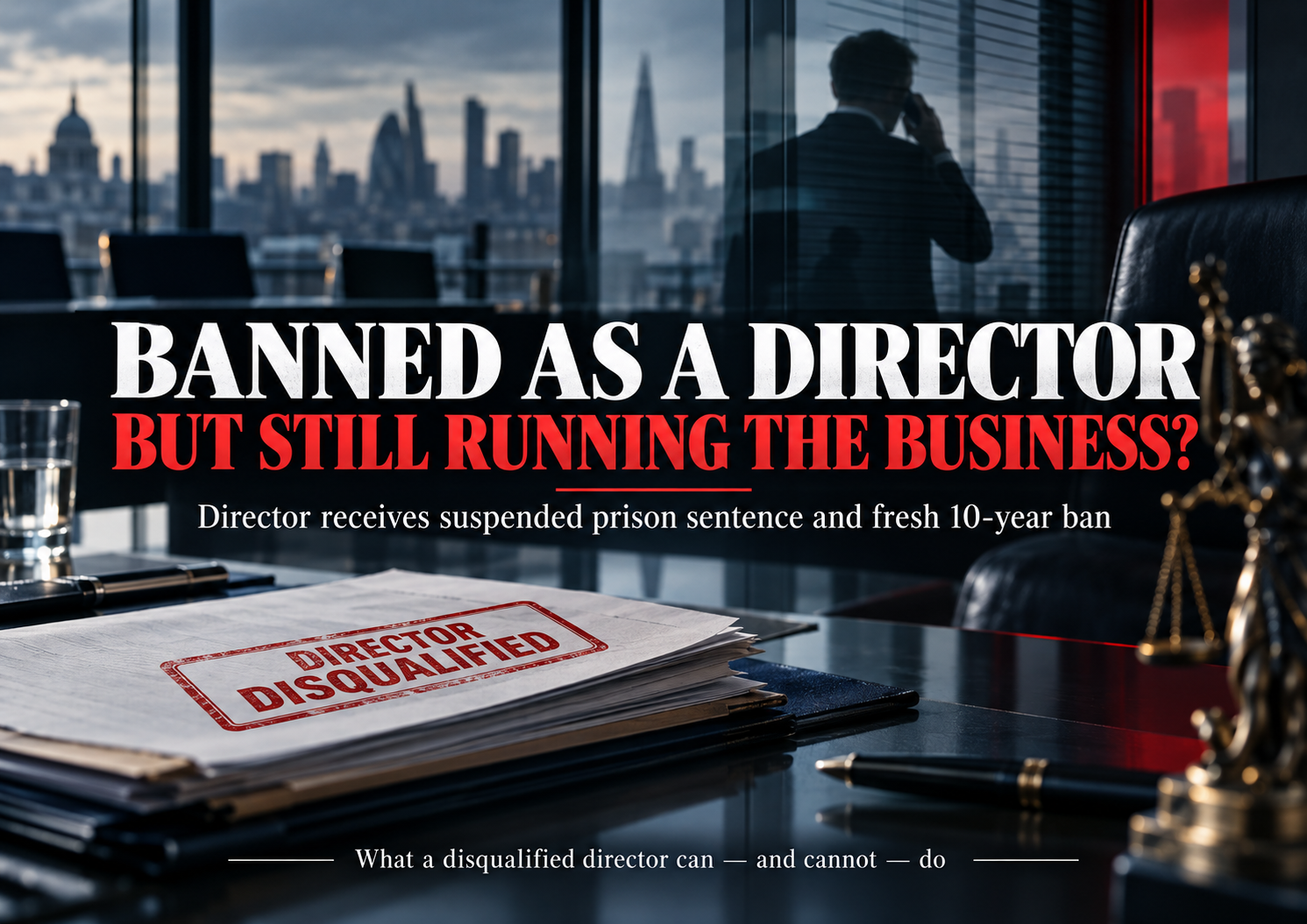 Disqualified director continuing to run a company despite a director ban, resulting in a suspended prison sentence and new 10-year disqualification